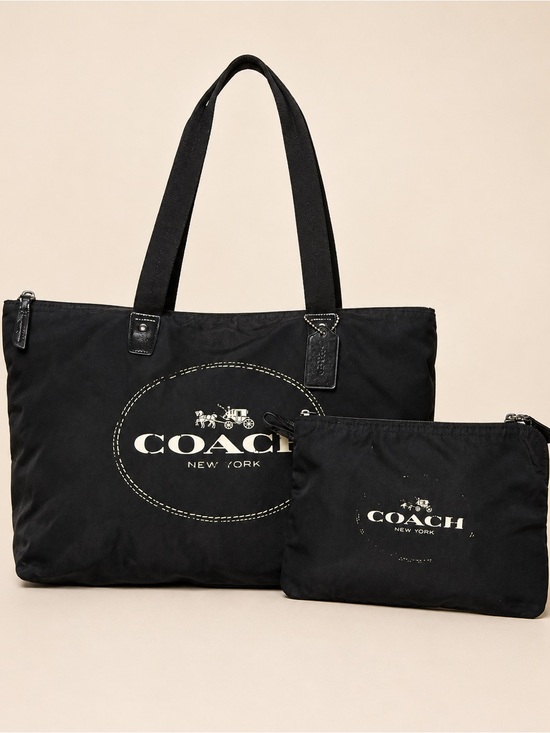 Coach Handbags - Coach Getaway Packable Nylon Tote F32812 Black Travel Bag + Pouch